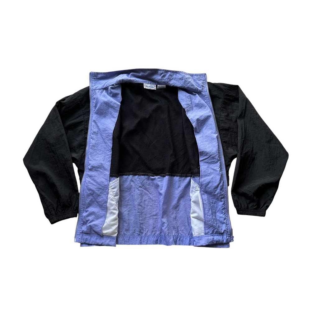 Vintage Reebok Windbreaker Jacket Mens Medium Black Purple Colorblock Full Zip - Picture 3 of 6